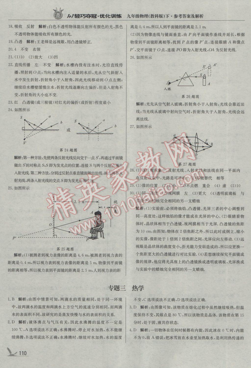 2017年1加1轻巧夺冠优化训练九年级物理下册教科版银版 参考答案