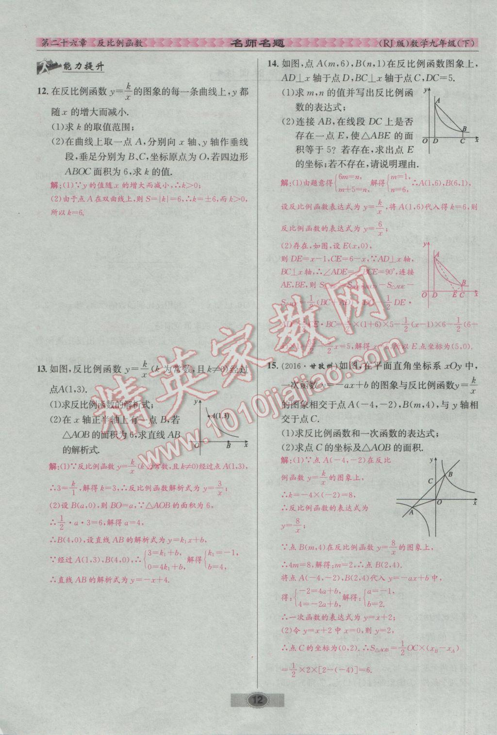 2017年優(yōu)學名師名題九年級數(shù)學下冊人教版 第二十六章 反比例函數(shù)