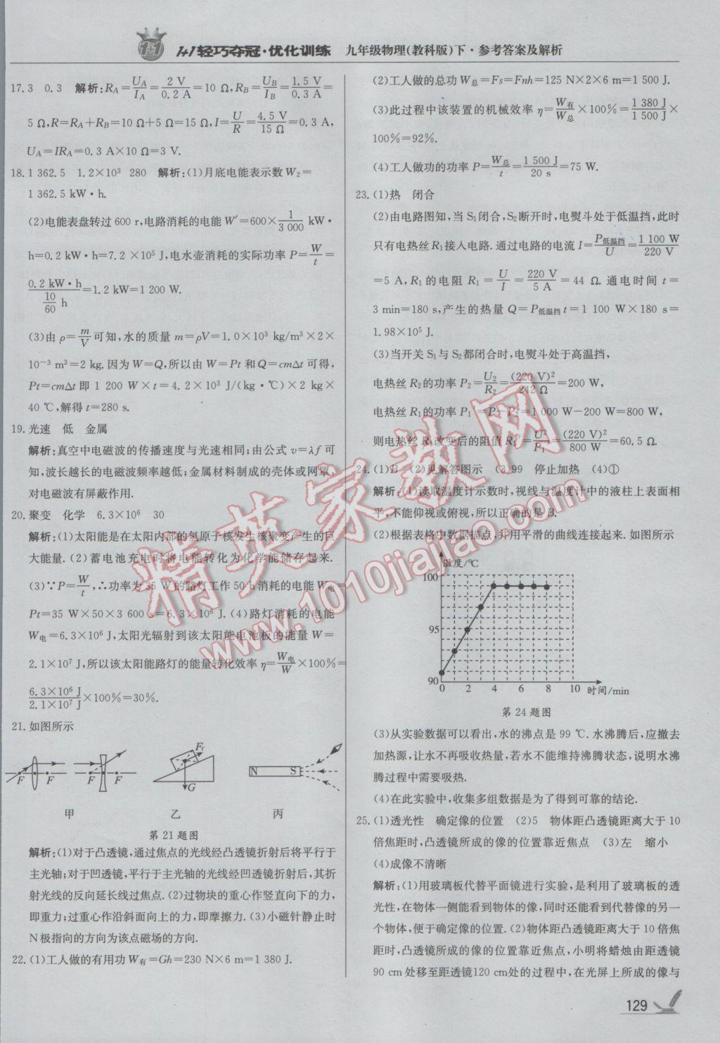 2017年1加1輕巧奪冠優(yōu)化訓(xùn)練九年級(jí)物理下冊(cè)教科版銀版 參考答案