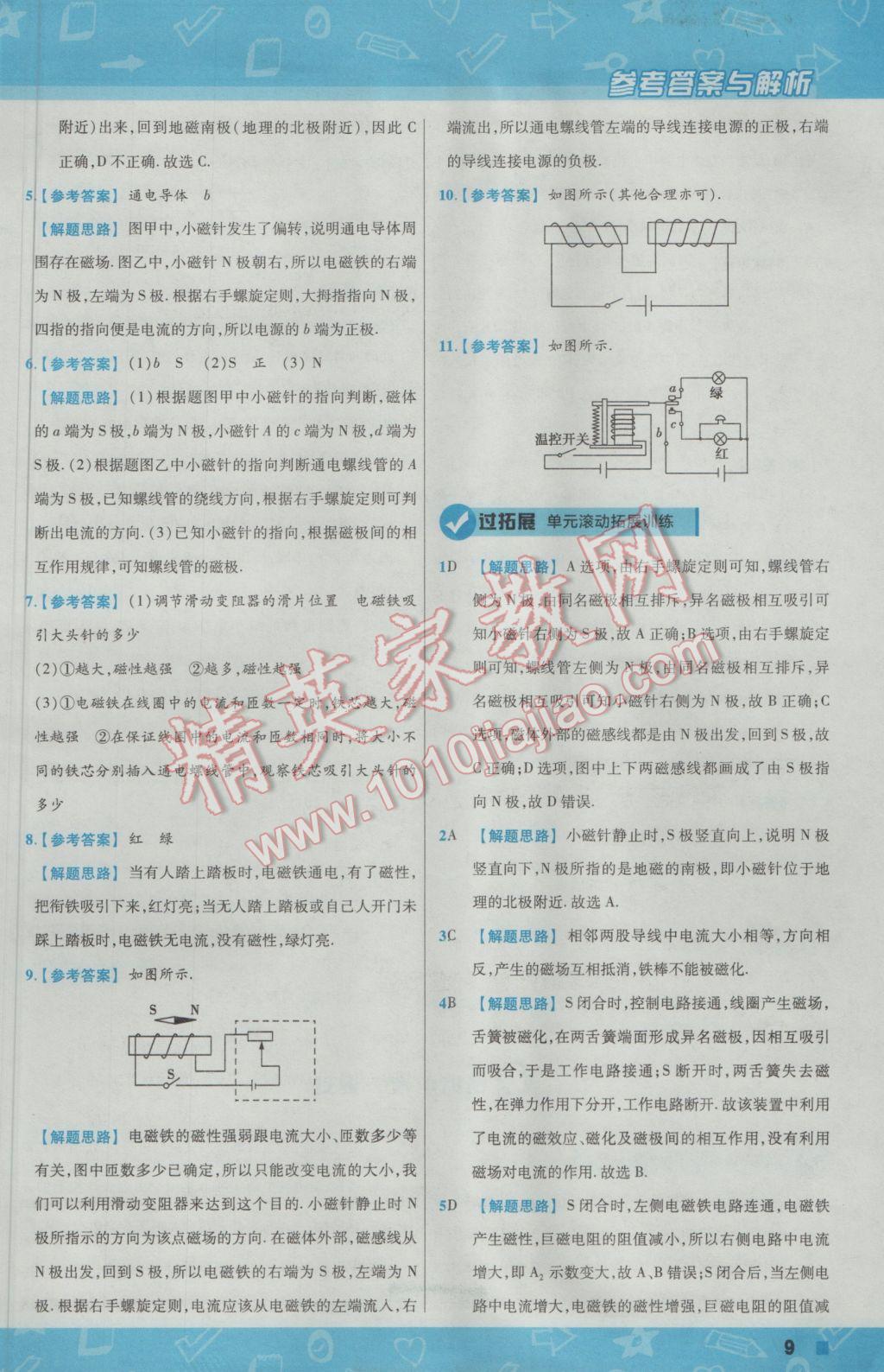 2017年一遍過(guò)初中物理九年級(jí)下冊(cè)滬粵版 參考答案