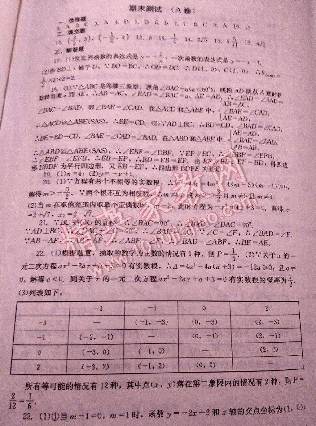 2016年單元測(cè)試九年級(jí)數(shù)學(xué)上冊(cè)人教版四川教育出版社 第21頁(yè)