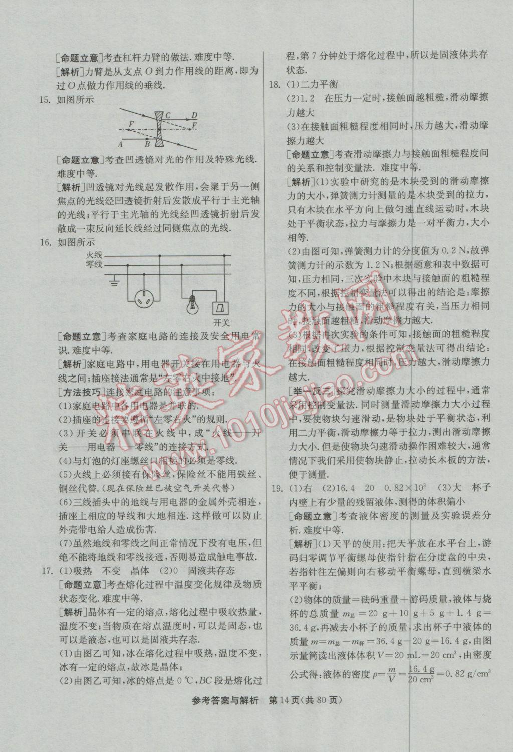 2017年春雨教育考必勝貴州省中考試卷精選物理 參考答案第14頁