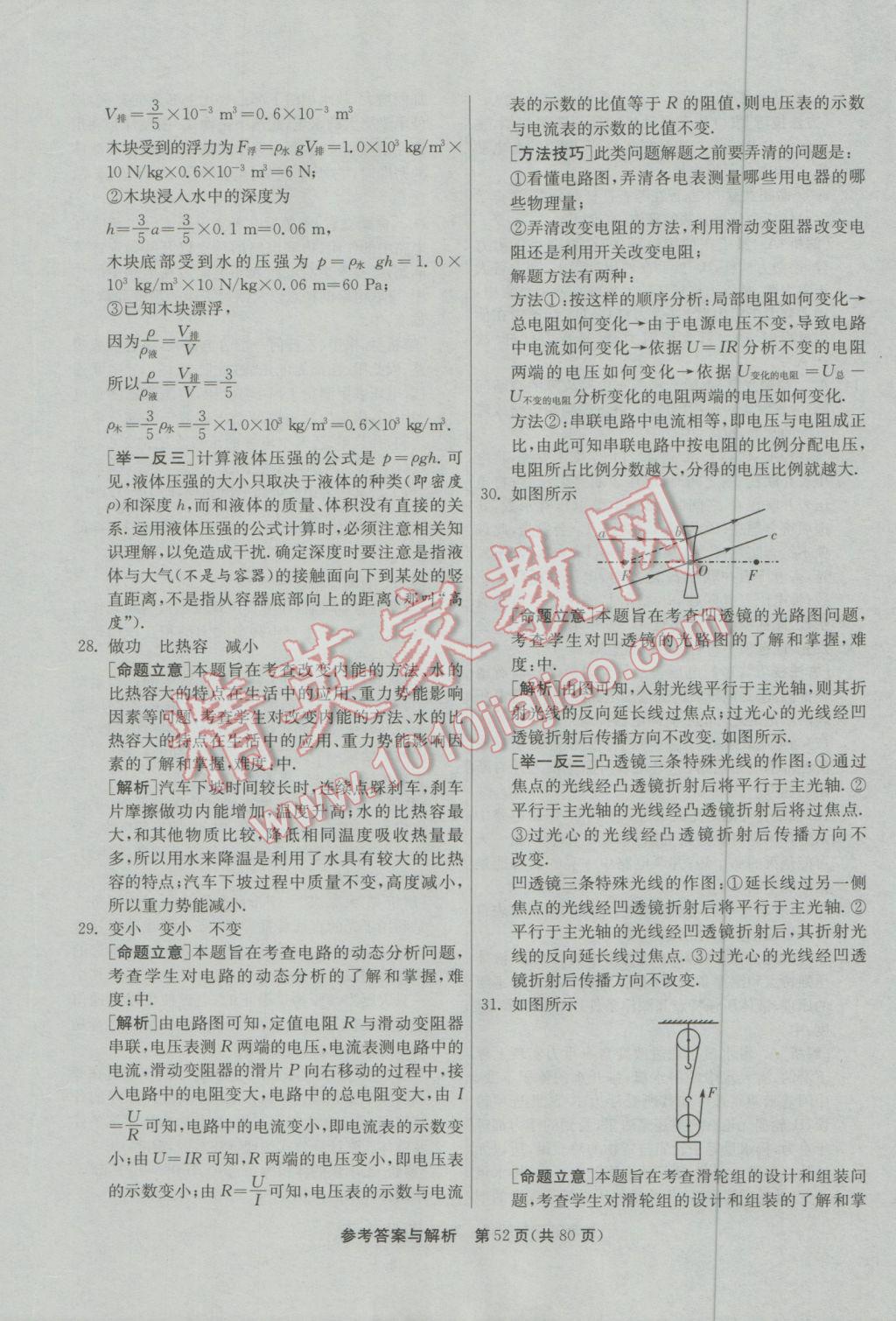 2017年春雨教育考必勝貴州省中考試卷精選物理 參考答案第52頁