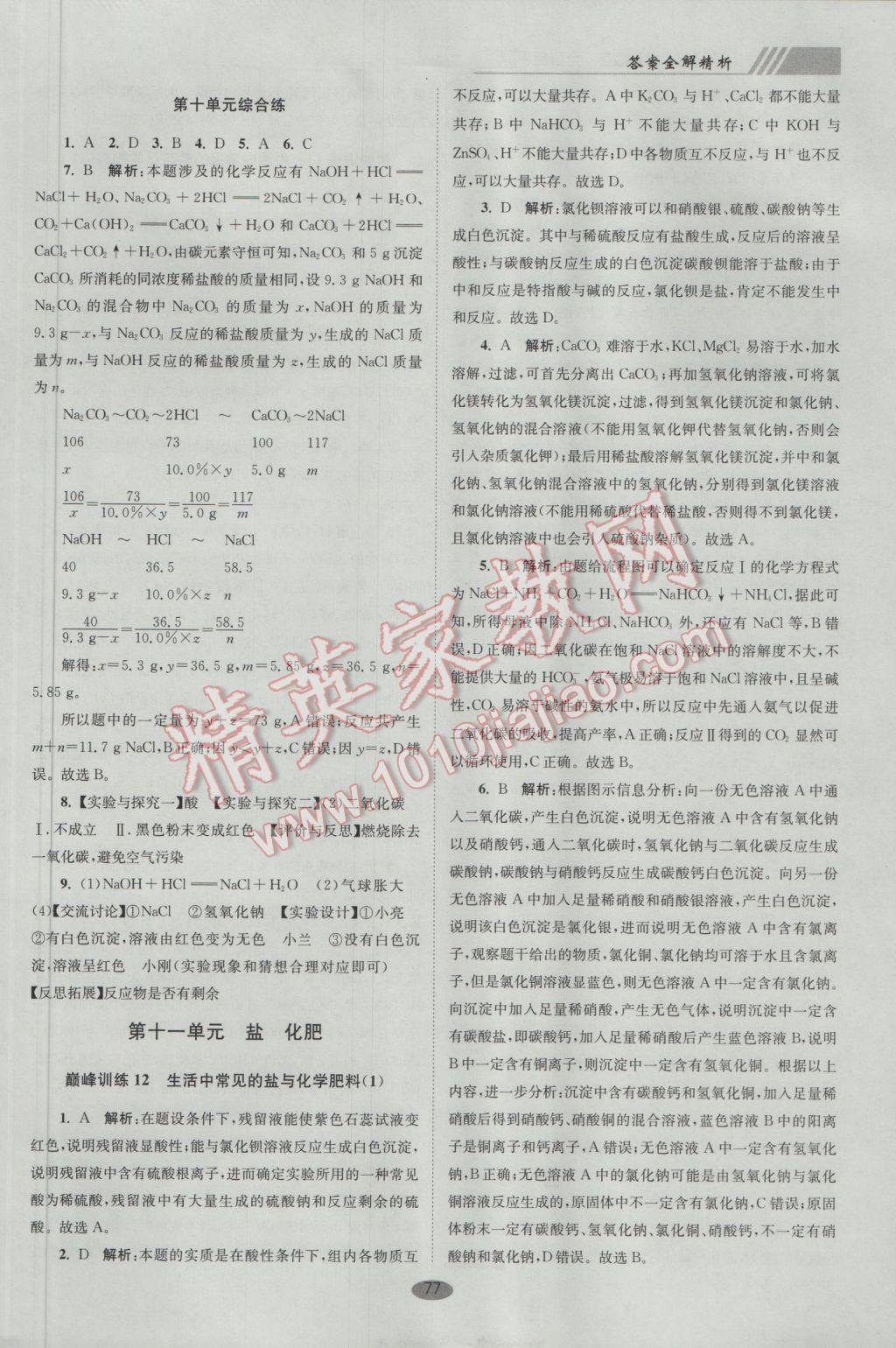 2017年初中化學(xué)小題狂做九年級下冊全國版巔峰版 參考答案第9頁