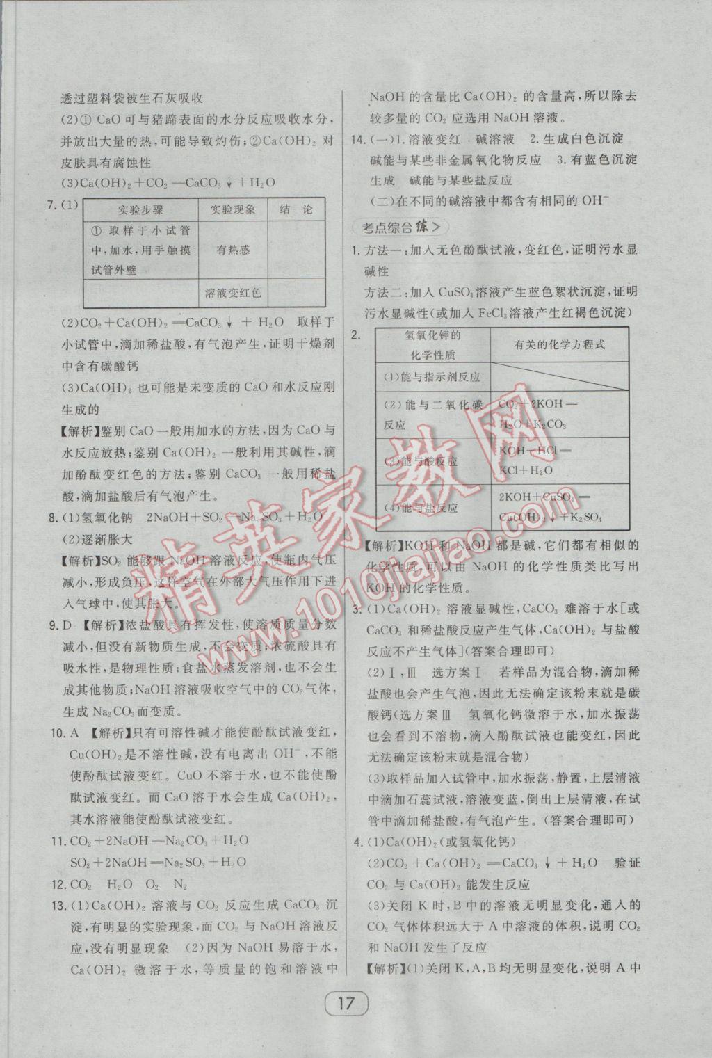 2017年北大绿卡课时同步讲练九年级下化学人教版 参考答案第25页