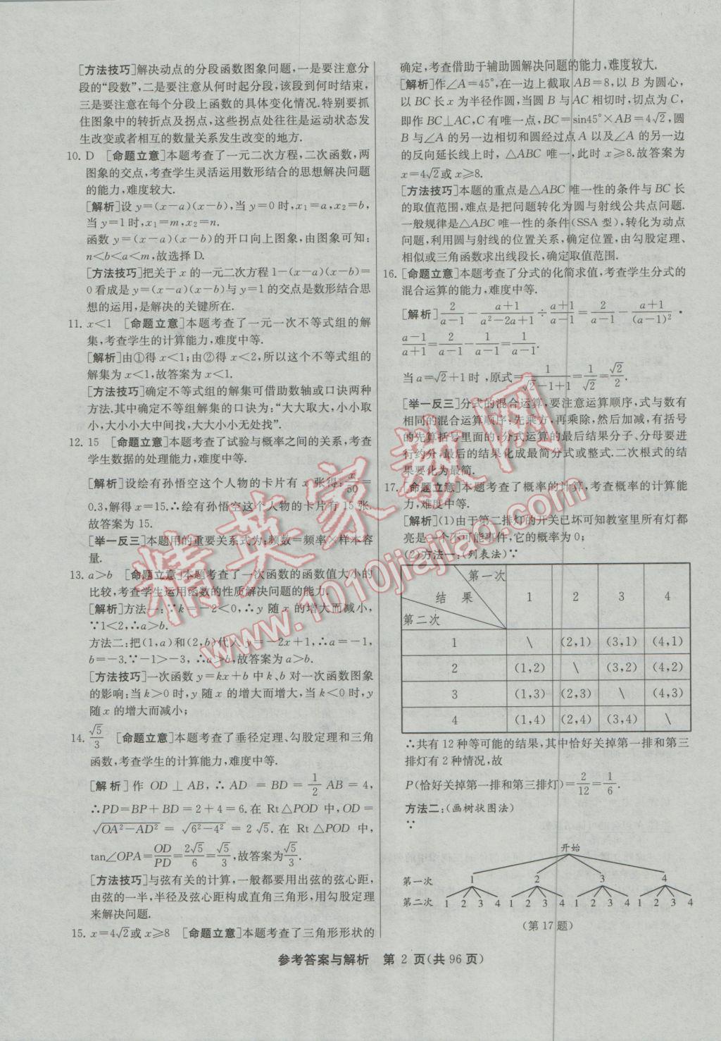 2017年春雨教育考必勝貴州省中考試卷精選數(shù)學(xué) 參考答案第1頁