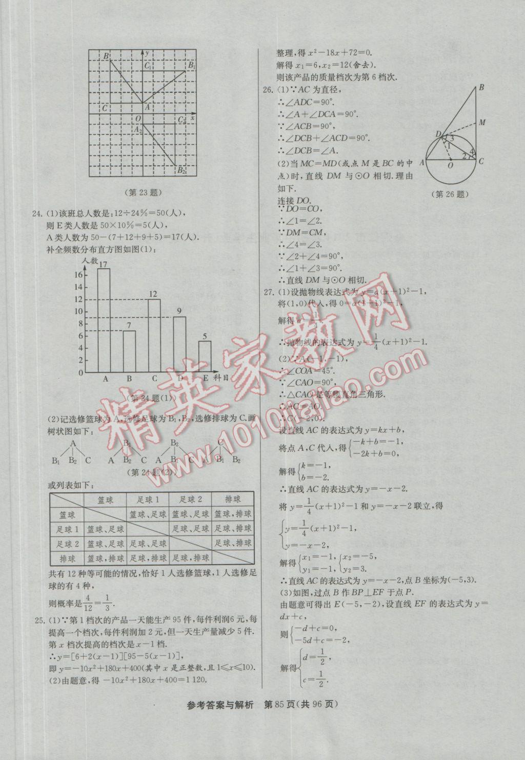 2017年春雨教育考必勝貴州省中考試卷精選數(shù)學(xué) 參考答案第85頁(yè)