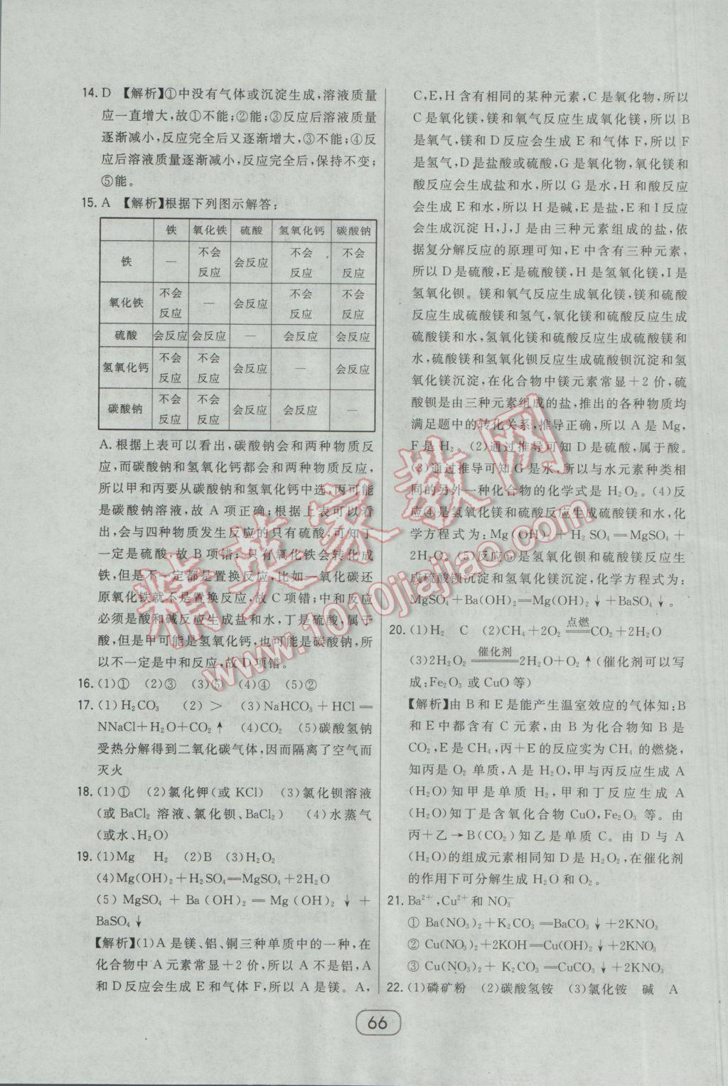 2017年北大绿卡课时同步讲练九年级下化学人教版 参考答案第54页