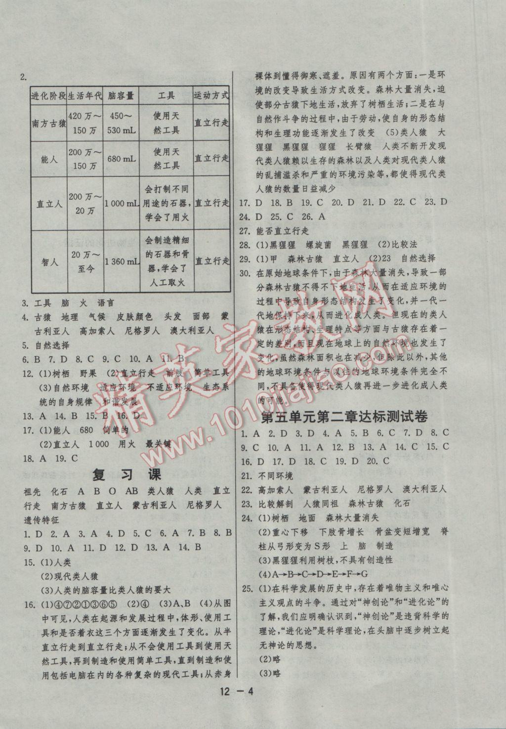 2017年1课3练单元达标测试八年级生物学下册济南版 参考答案第4页