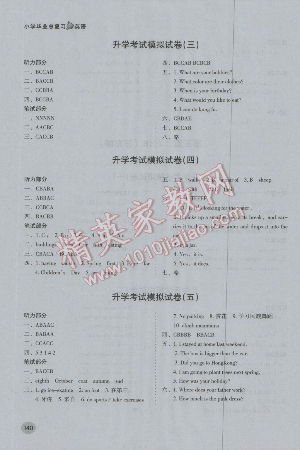 2017年小學(xué)畢業(yè)總復(fù)習(xí)英語 參考答案第14頁