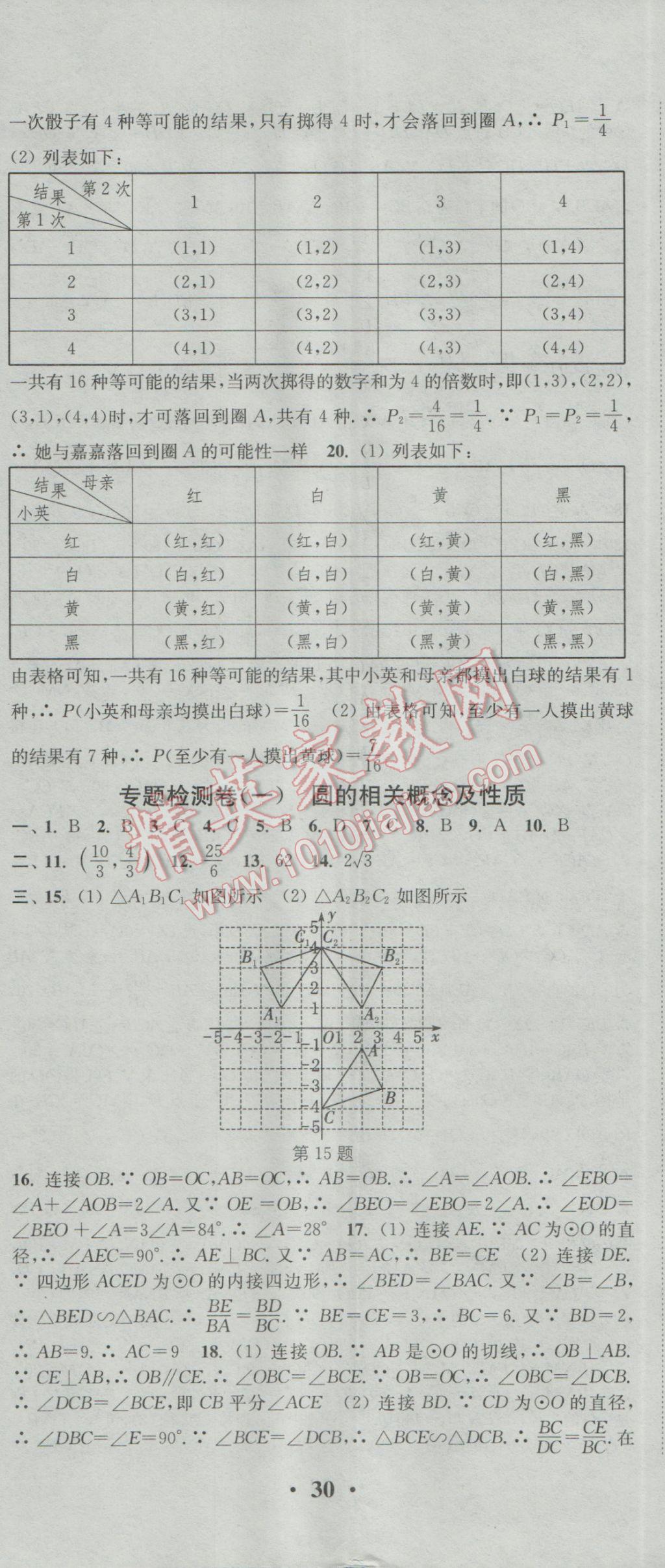 2017年通城学典活页检测九年级数学下册沪科版 参考答案第17页