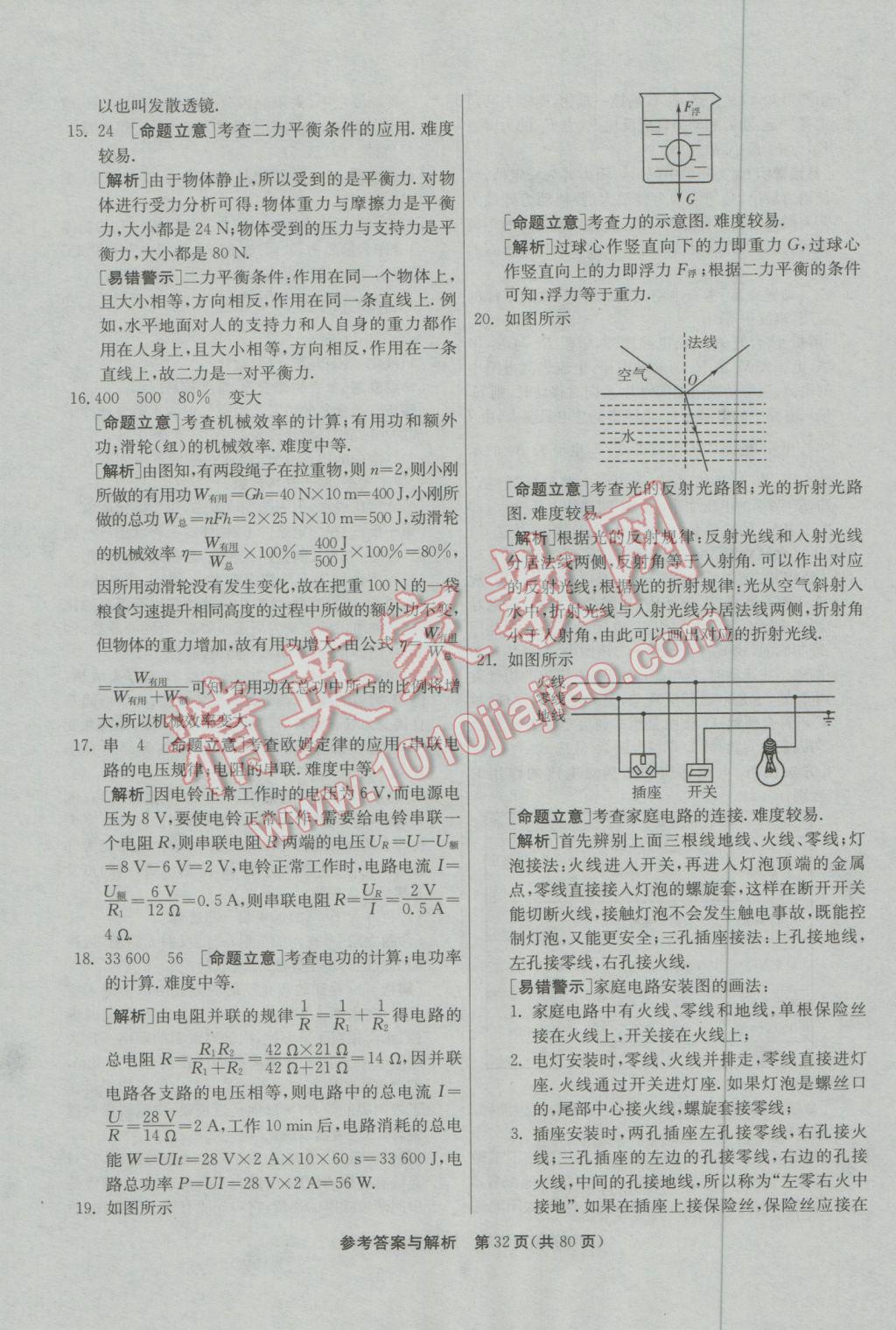 2017年春雨教育考必勝貴州省中考試卷精選物理 參考答案第32頁(yè)