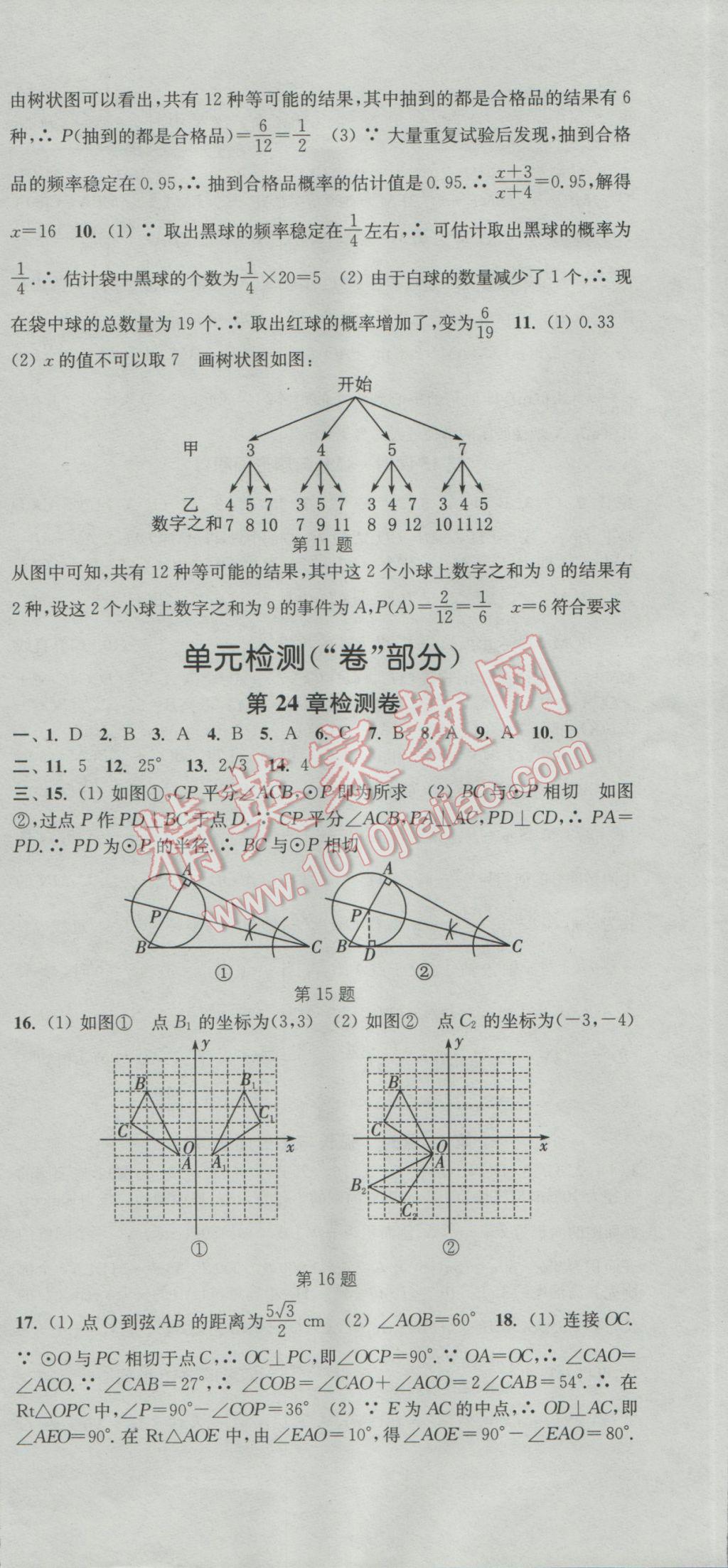 2017年通城學典活頁檢測九年級數(shù)學下冊滬科版 參考答案第12頁