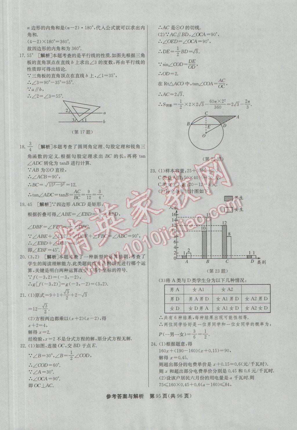 2017年春雨教育考必勝貴州省中考試卷精選數(shù)學 參考答案第95頁