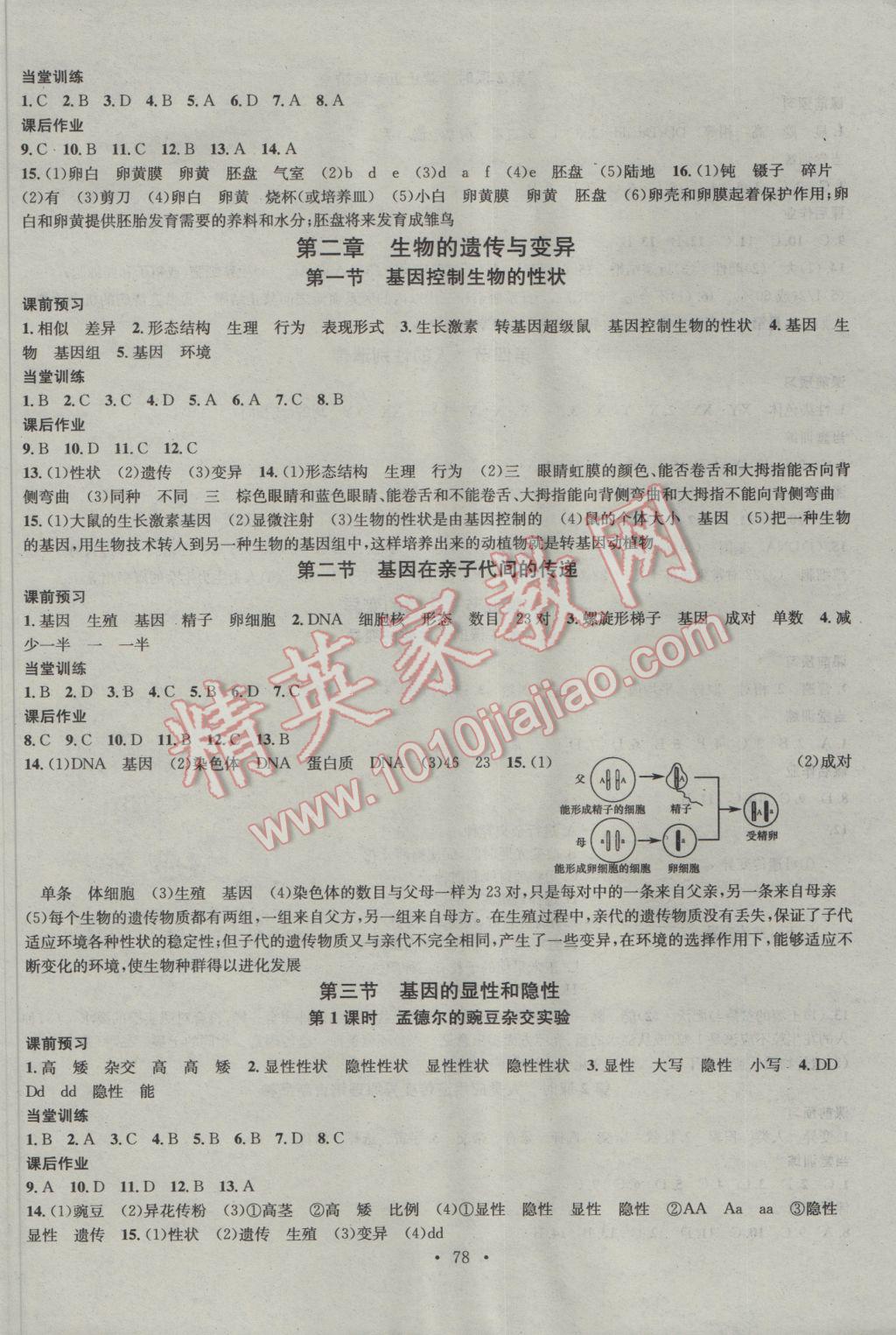 2017年名校課堂滾動學(xué)習(xí)法八年級生物下冊人教版 參考答案第2頁