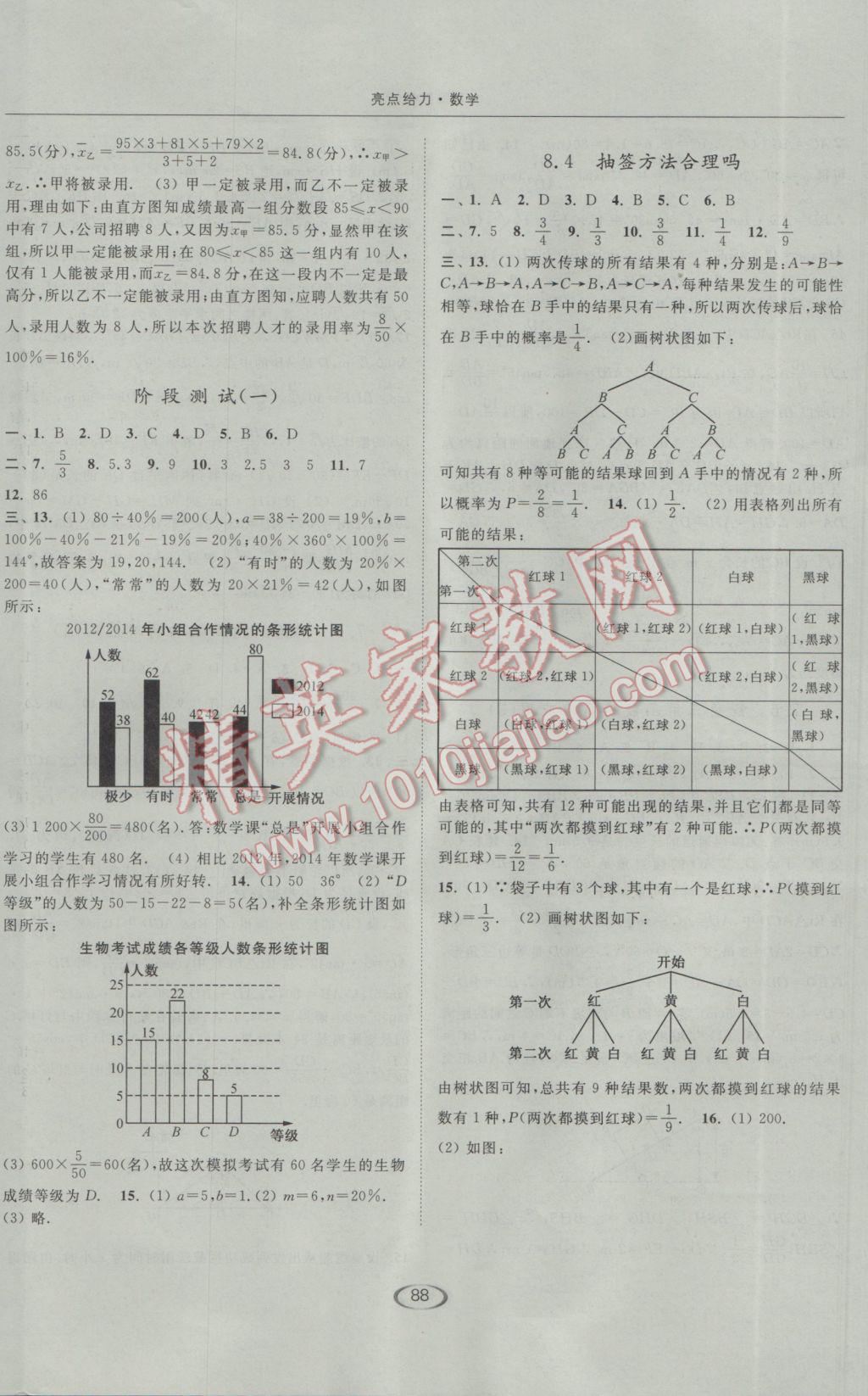 2017年亮点给力提优课时作业本九年级数学下册江苏版 参考答案第20页