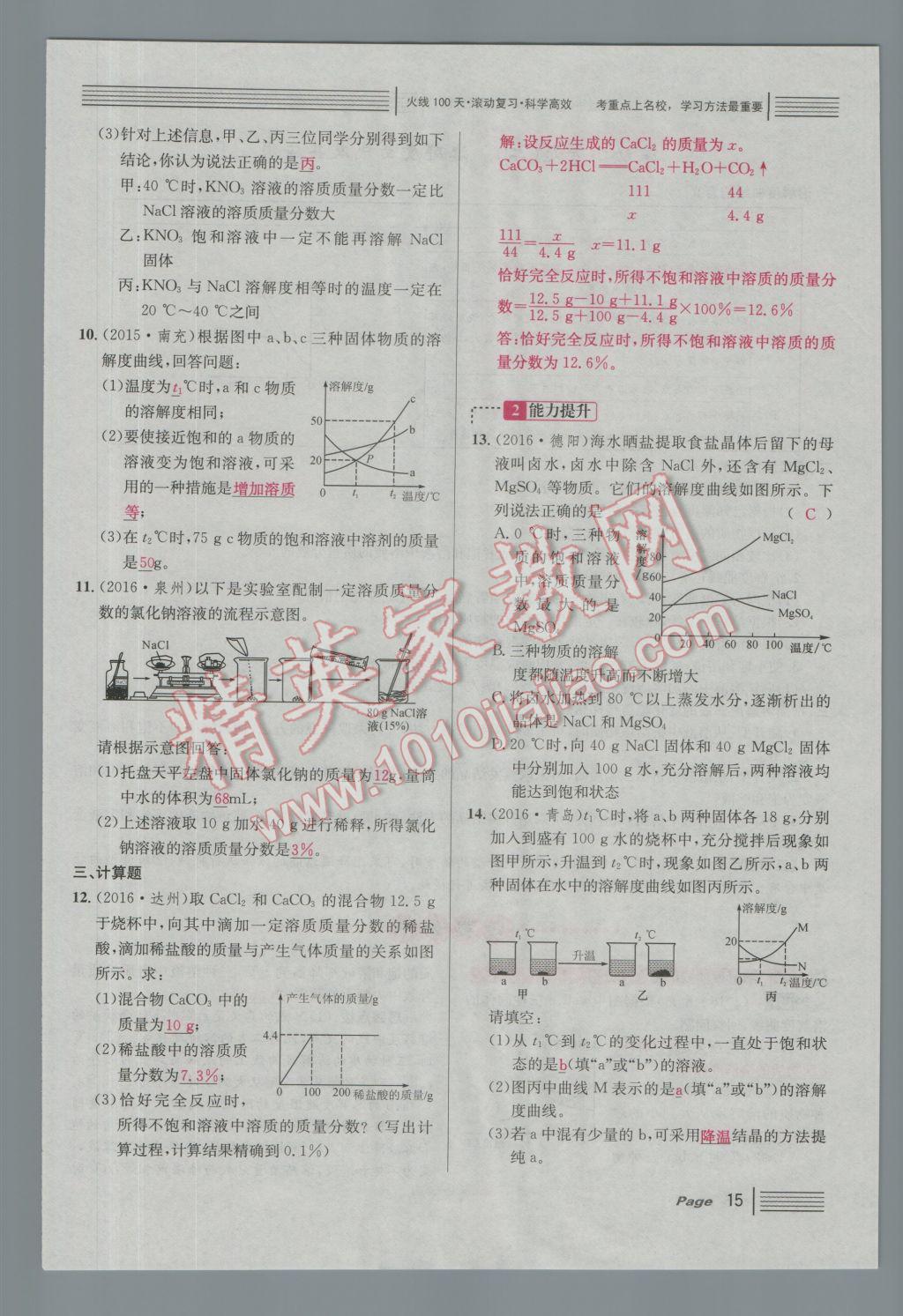 2017年南充火線100天中考滾動復習法化學 綠版練參考答案第171頁