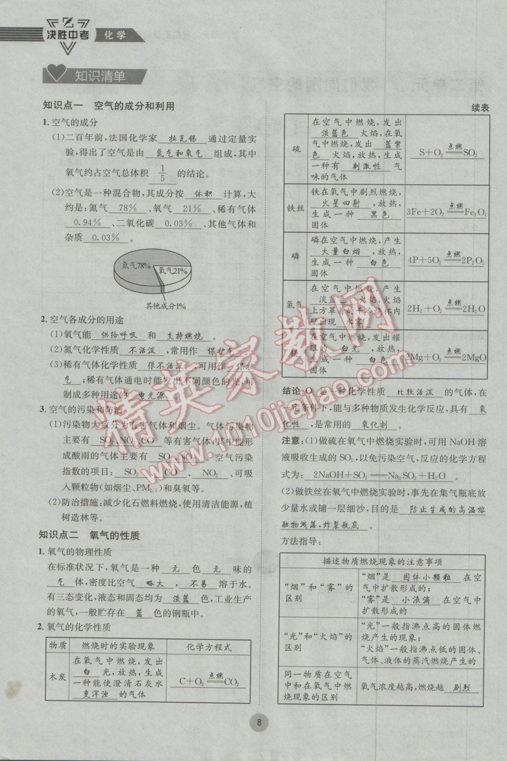 2017年决胜中考化学南充专版 第一轮第一到第六单元参考答案第59页