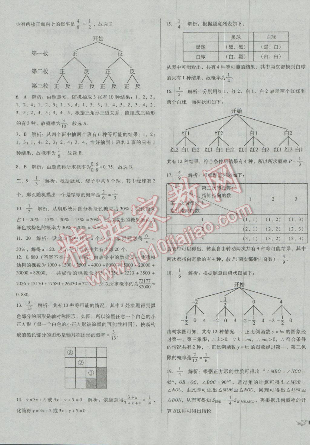 2017年中考3轮全程考评一卷通数学 参考答案第23页