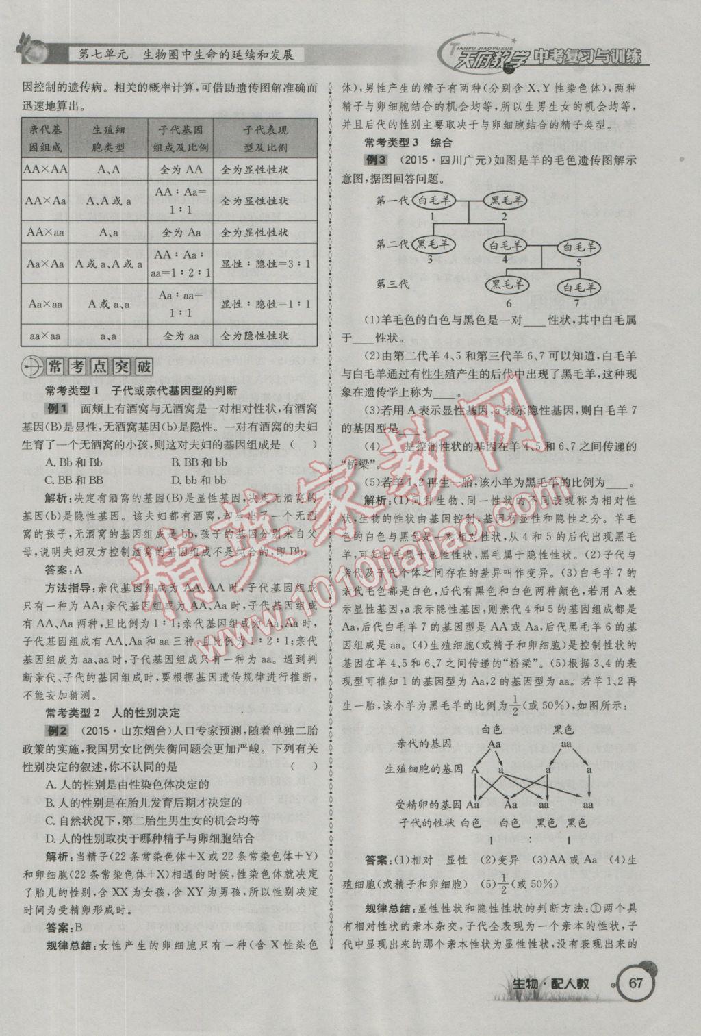 2017年天府教与学四川中考复习与训练生物人教版 第一篇参考答案第70页