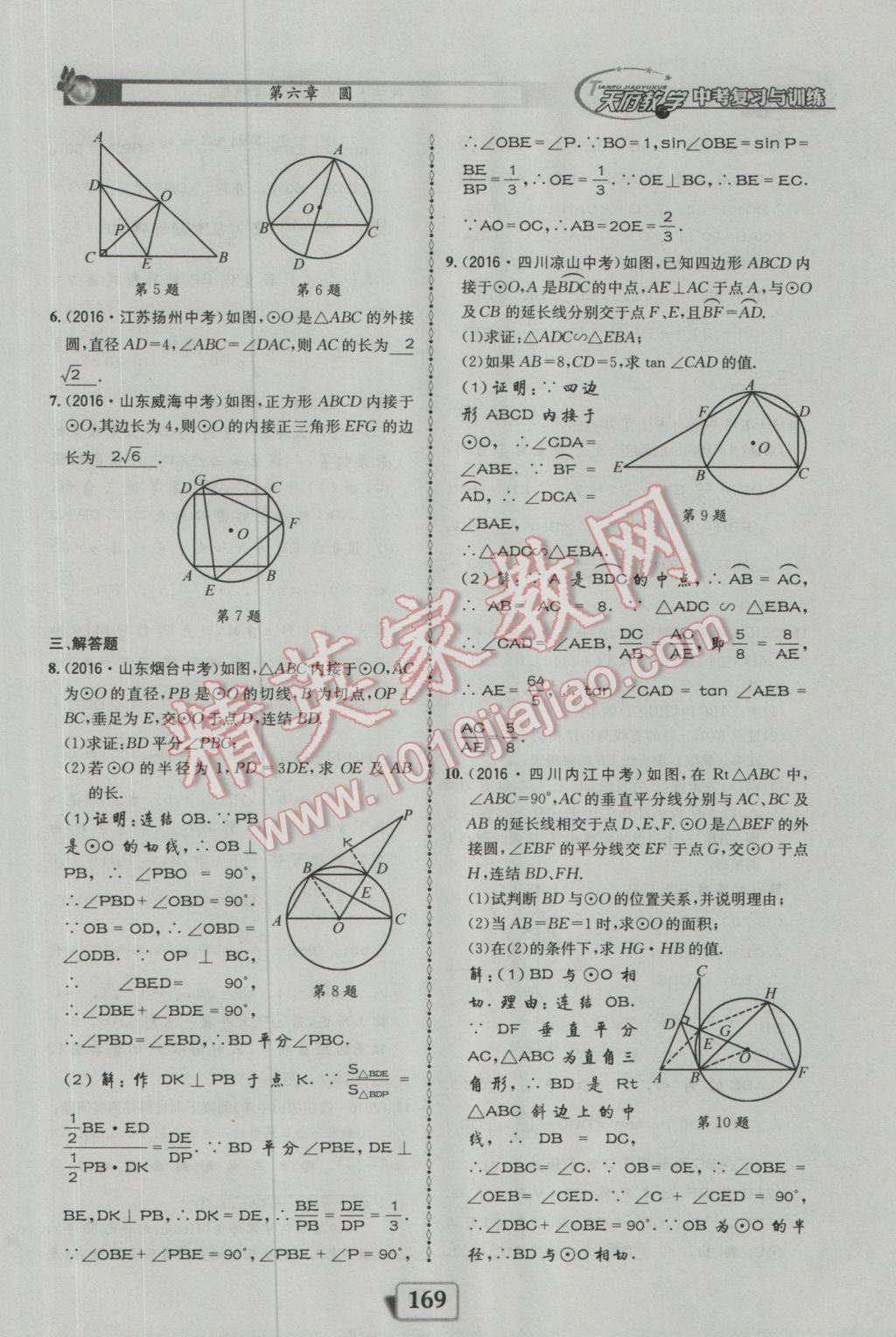 2017年天府教與學(xué)四川中考復(fù)習(xí)與訓(xùn)練數(shù)學(xué)人教版 迎考精練參考答案第217頁(yè)