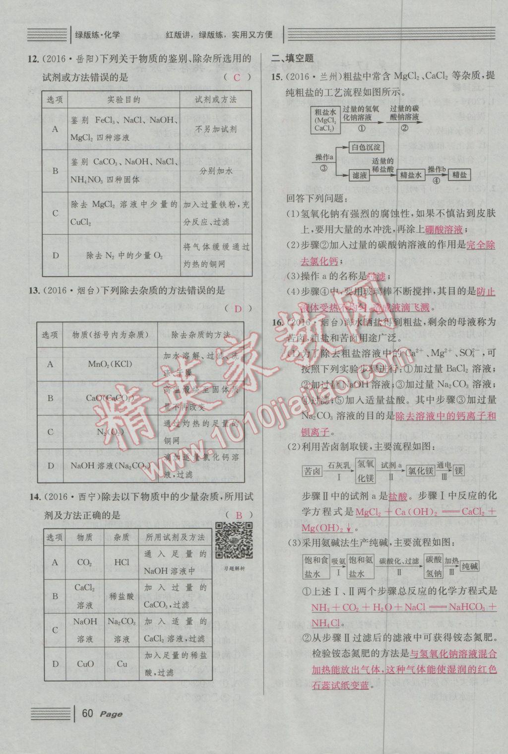 2017年南充火線100天中考滾動復(fù)習(xí)法化學(xué) 綠版練參考答案第216頁