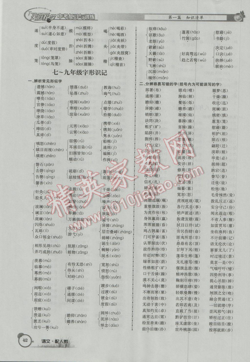 2017年天府教與學(xué)四川中考復(fù)習(xí)與訓(xùn)練語(yǔ)文人教版 第一篇參考答案第67頁(yè)