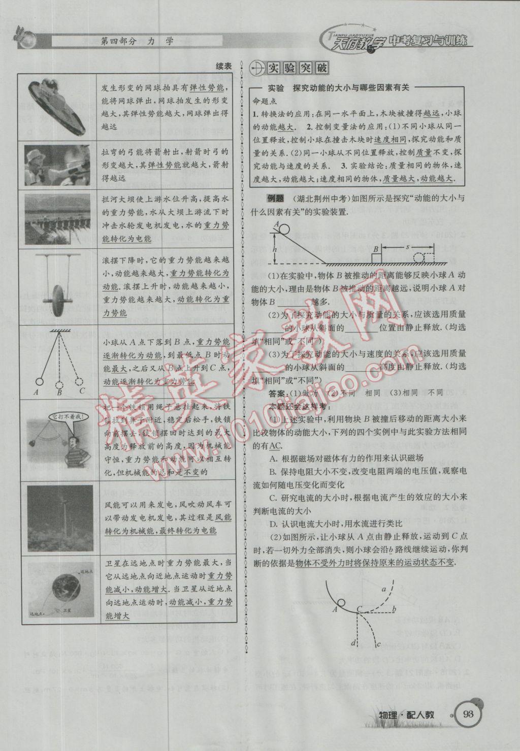 2017年天府教與學(xué)四川中考復(fù)習(xí)與訓(xùn)練物理人教版 第一篇第四部分參考答案第174頁