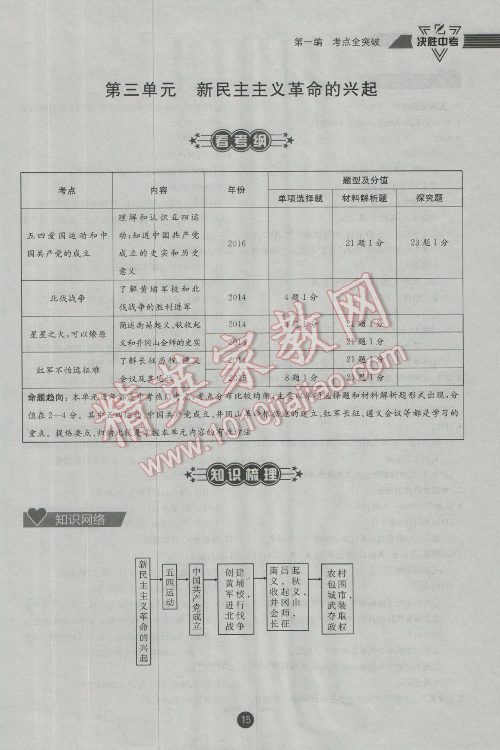 2017年決勝中考歷史南充專版 第一編板塊一板塊二參考答案第16頁