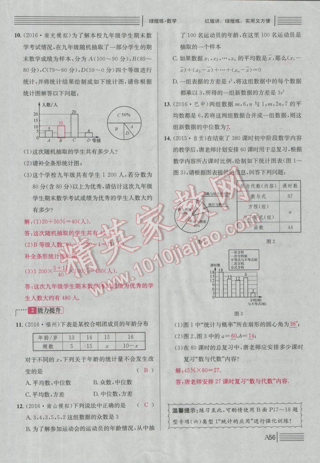 2017年南充火線100天中考滾動復(fù)習(xí)法數(shù)學(xué) 綠版練A參考答案第231頁