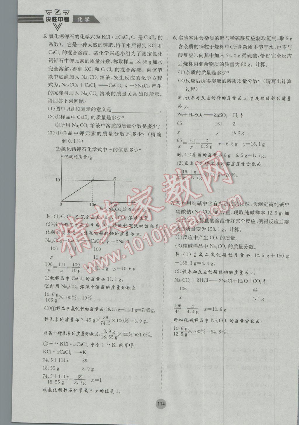 2017年决胜中考化学南充专版 第二轮参考答案第147页