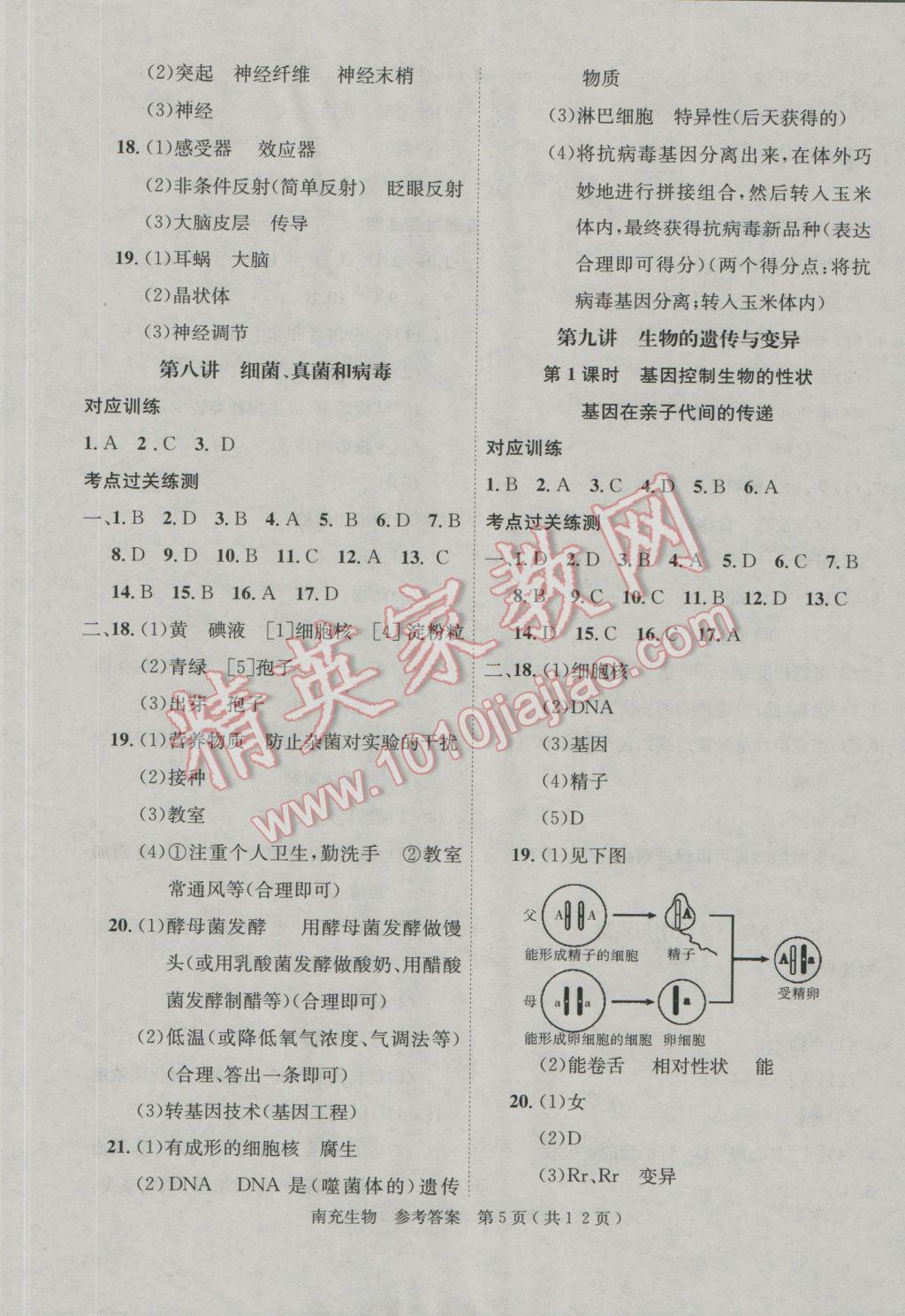 2017年南充中考中考拐点南充考试说明的说明生物 参考答案第5页