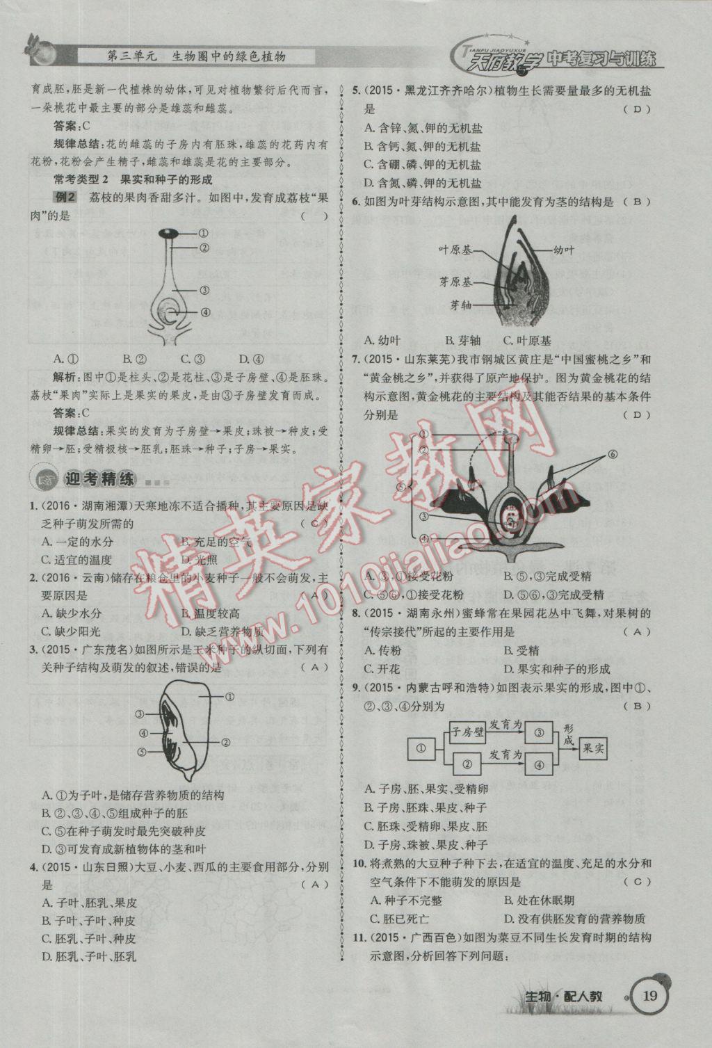 2017年天府教與學(xué)四川中考復(fù)習(xí)與訓(xùn)練生物人教版 第一篇參考答案第22頁(yè)