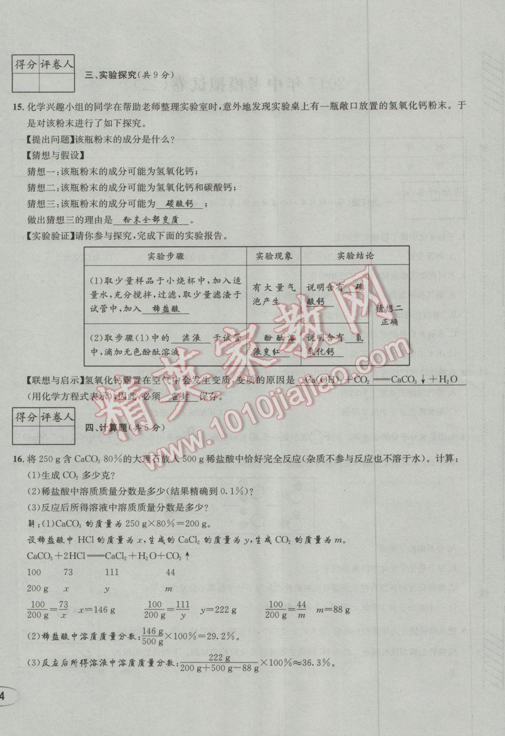 2017年决胜中考化学南充专版 活页测试卷参考答案第28页