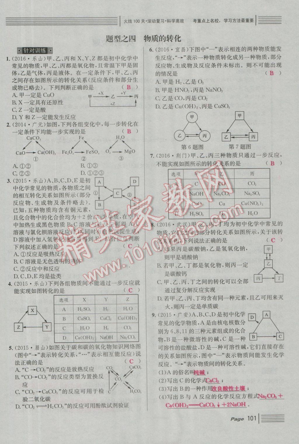 2017年南充火線100天中考滾動(dòng)復(fù)習(xí)法化學(xué) 紅版講中考四大題型參考答案第41頁