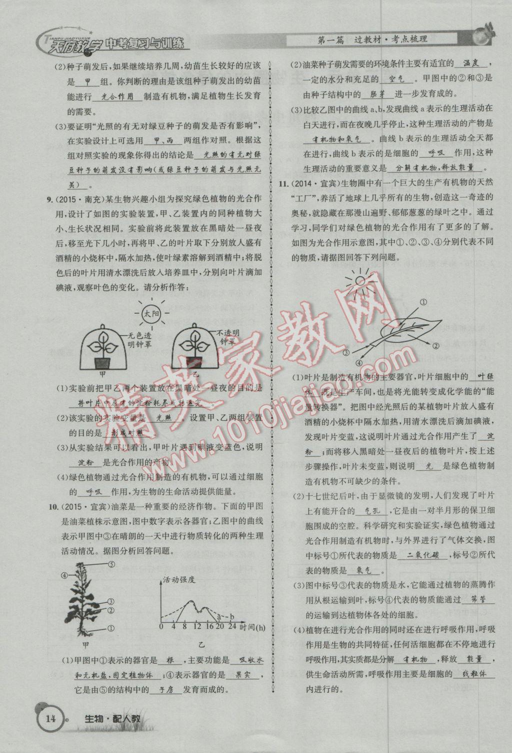 2017年天府教与学四川中考复习与训练生物人教版 第一篇参考答案第17页