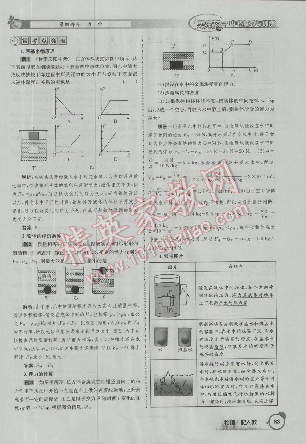 2017年天府教與學(xué)四川中考復(fù)習(xí)與訓(xùn)練物理人教版 第一篇第四部分參考答案第164頁(yè)