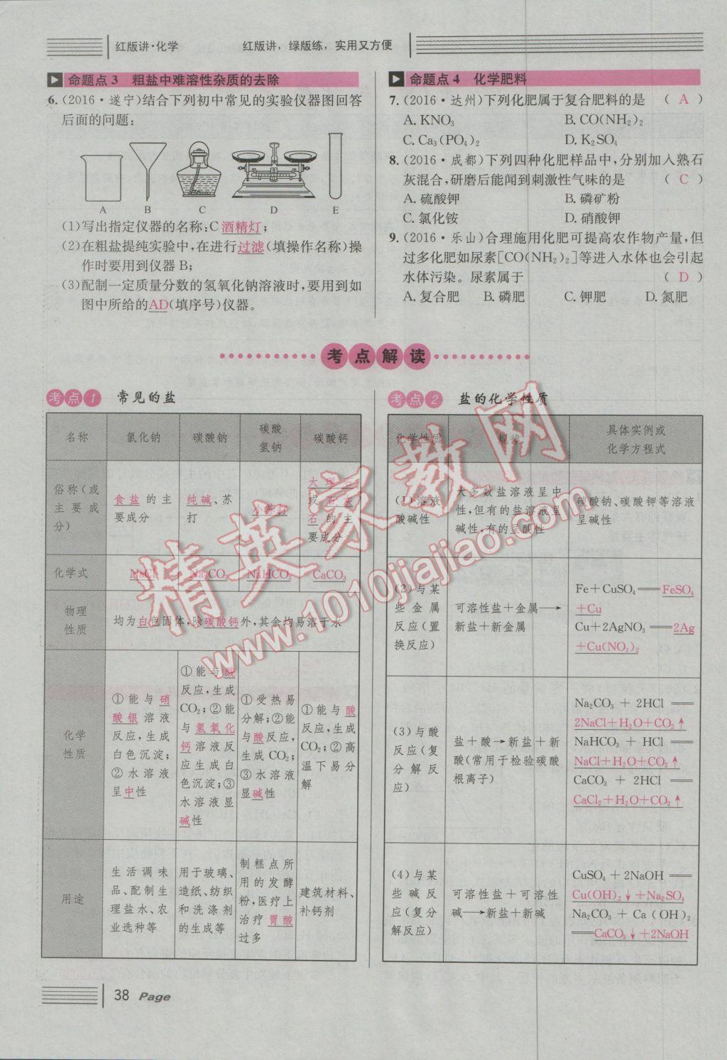 2017年南充火線100天中考滾動復(fù)習(xí)法化學(xué) 紅版講主題一參考答案第104頁