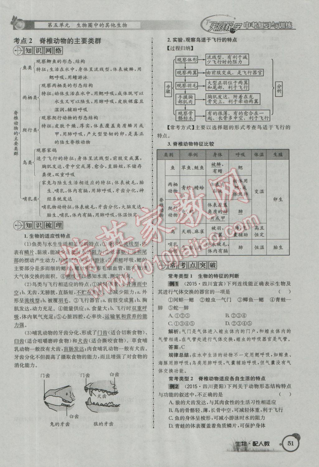 2017年天府教與學(xué)四川中考復(fù)習(xí)與訓(xùn)練生物人教版 第一篇參考答案第54頁(yè)