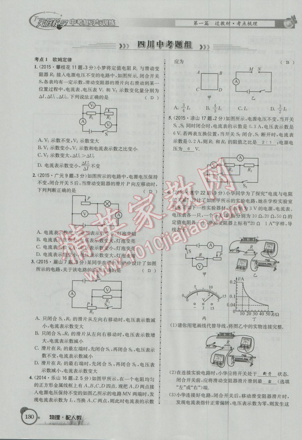 2017年天府教與學(xué)四川中考復(fù)習(xí)與訓(xùn)練物理人教版 第一篇第五第六部分參考答案第89頁