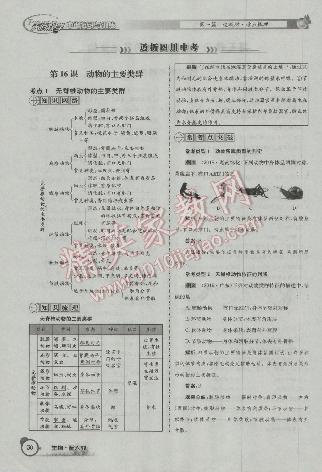 2017年天府教與學四川中考復習與訓練生物人教版 第一篇參考答案第53頁