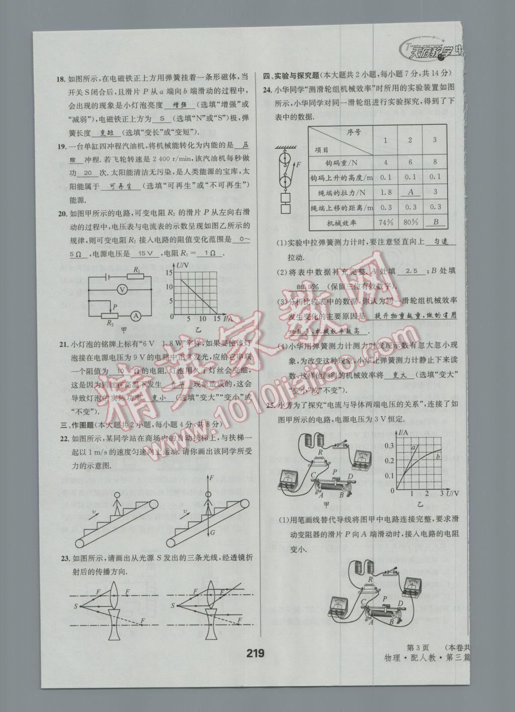 2017年天府教與學(xué)四川中考復(fù)習(xí)與訓(xùn)練物理人教版 沖刺卷參考答案第11頁(yè)