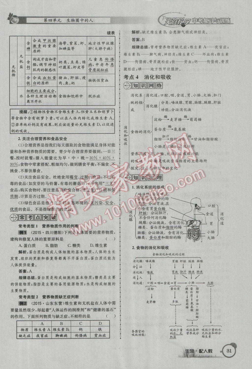 2017年天府教與學(xué)四川中考復(fù)習(xí)與訓(xùn)練生物人教版 第一篇參考答案第34頁