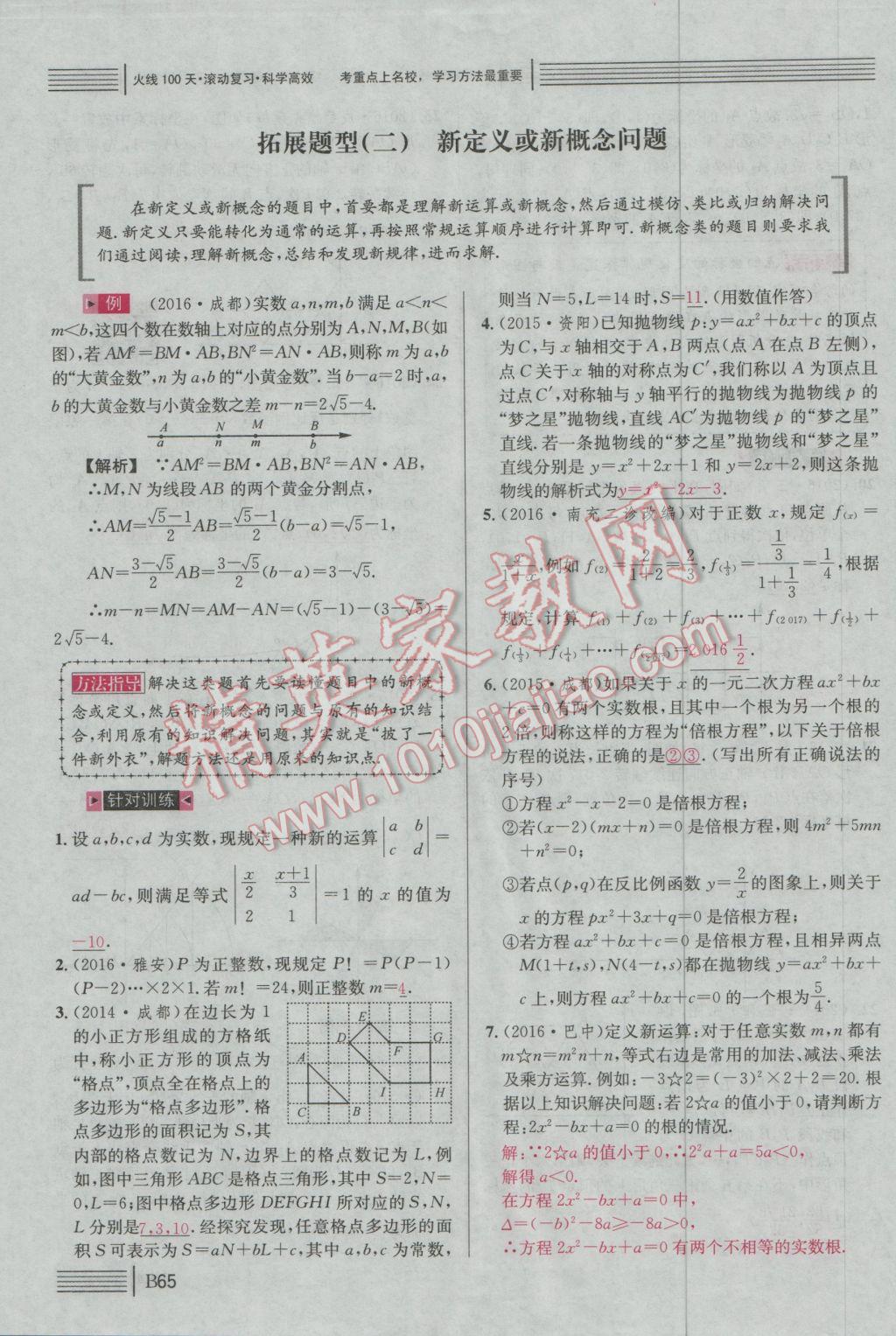 2017年南充火線100天中考滾動復(fù)習(xí)法數(shù)學(xué) 綠版練B拓展題型突破參考答案第300頁