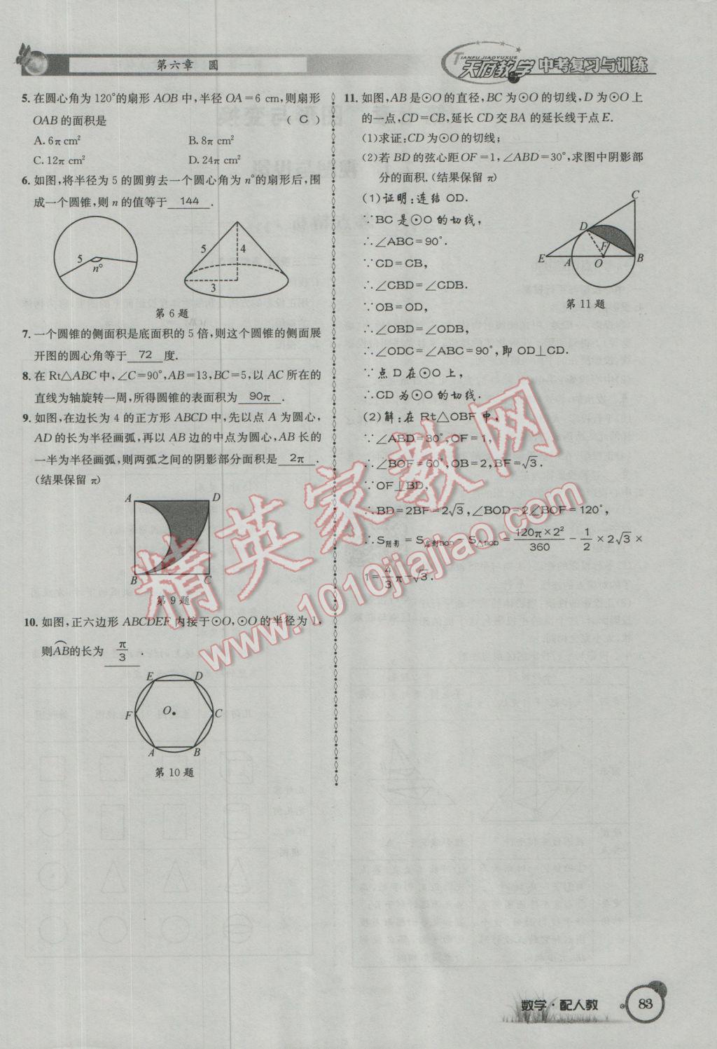 2017年天府教與學(xué)四川中考復(fù)習(xí)與訓(xùn)練數(shù)學(xué)人教版 第一篇第五到第八章參考答案第115頁