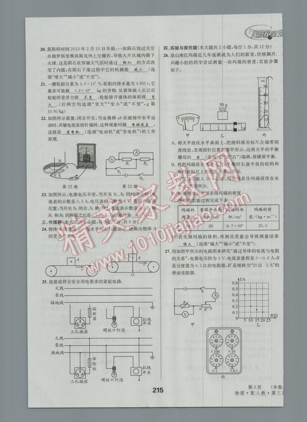 2017年天府教與學(xué)四川中考復(fù)習(xí)與訓(xùn)練物理人教版 沖刺卷參考答案第7頁