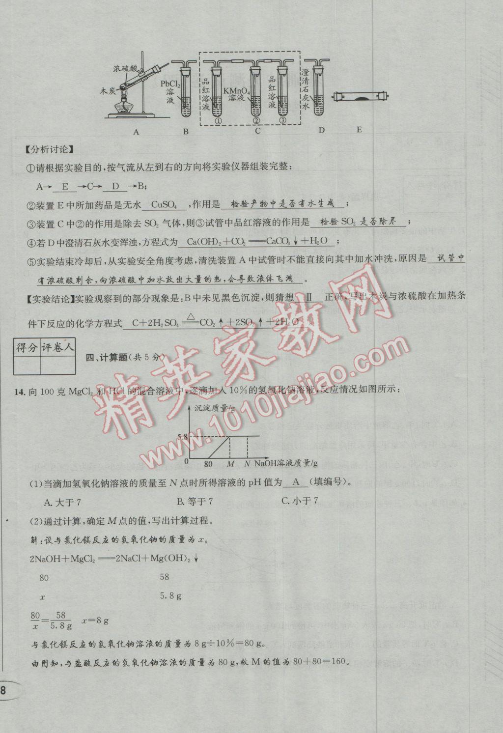 2017年决胜中考化学南充专版 活页测试卷参考答案第16页