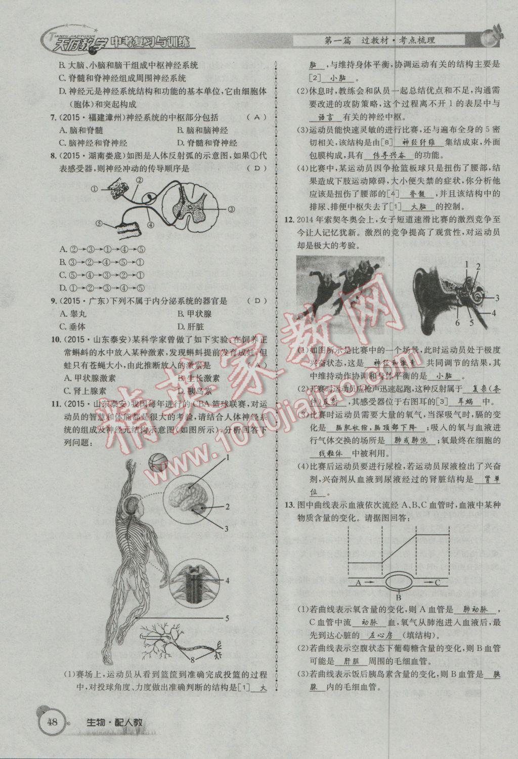 2017年天府教與學(xué)四川中考復(fù)習(xí)與訓(xùn)練生物人教版 第一篇參考答案第51頁