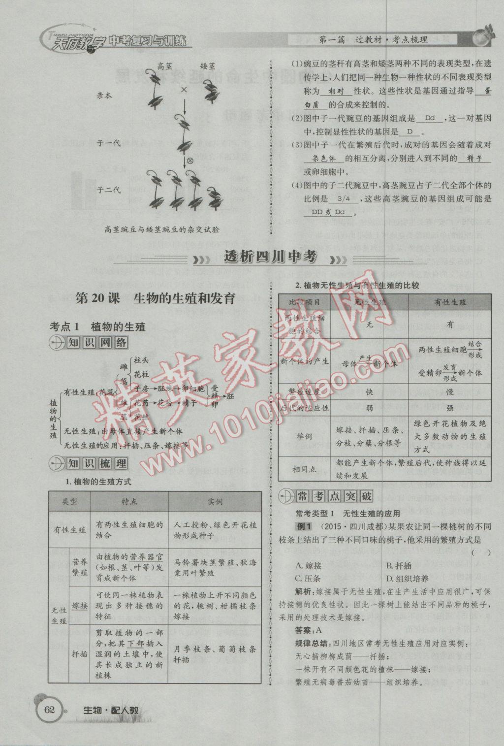 2017年天府教与学四川中考复习与训练生物人教版 第一篇参考答案第65页