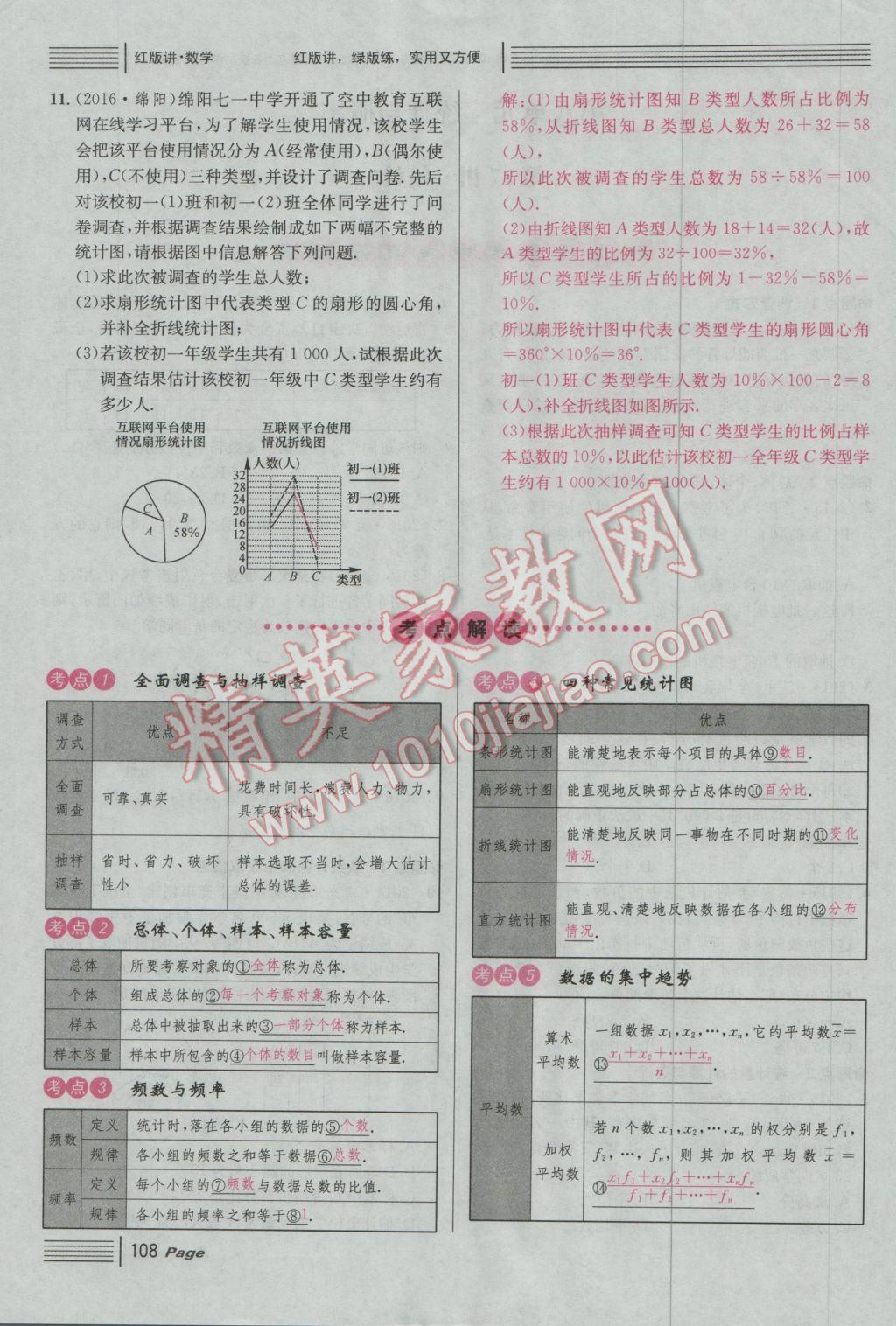 2017年南充火线100天中考滚动复习法数学 红版讲第五到第八单元参考答案第158页